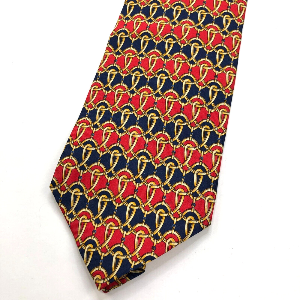 JOS A. BANK Corporate TIE 100% Silk GOLD BLUE RED CHAIN LINKS 58 Inch